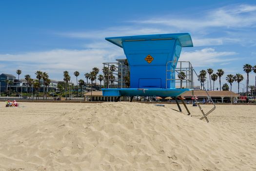 Lifeguard tower on the Huntington Beach during sunny day.