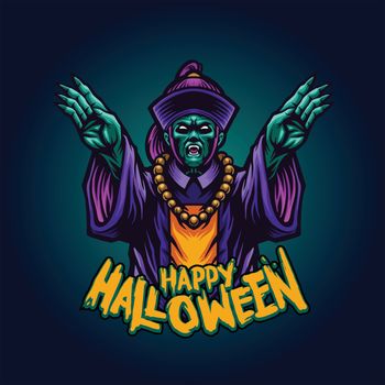 Zombie Vampire witchcraft Happy Halloween illustrations for clothing merchandise and stickers