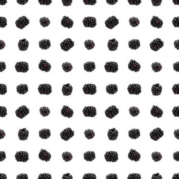 Bramble Seamless pattern. Fresh blackberry seamless pattern. Pattern with fresh wild berries isolated on white background.