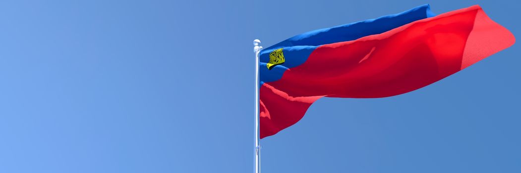 3D rendering of the national flag of Liechtenstein waving in the wind