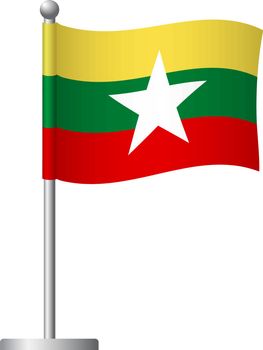 Burma flag on pole icon