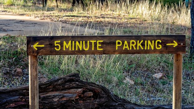 Five Minute Parking Sign In Australian Bushland Resort