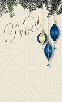 French Noel. Christmas greeting card with French text Noel.