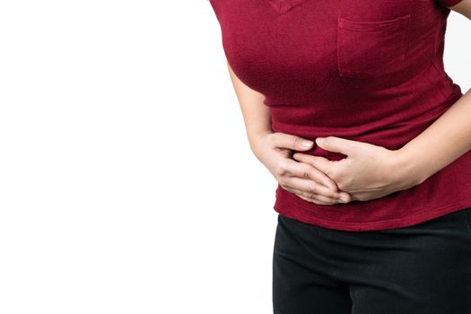 stomachache, young woman suffering from abdominal pain feeling s