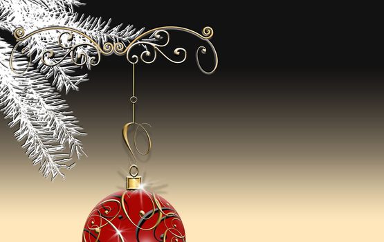 Elegant background with red Christmas ball and branch on black background