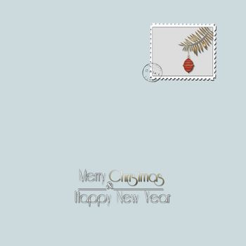 Merry Christmas and New Year card on postage stamp
