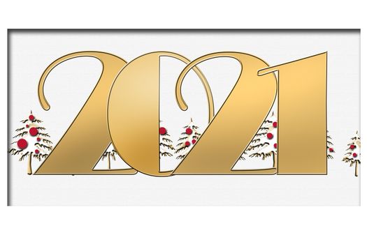 2021, Classy 2021 Happy New Year background. Golden white design for New Year 2021 greeting cards, copy space, business card. 3D illustration