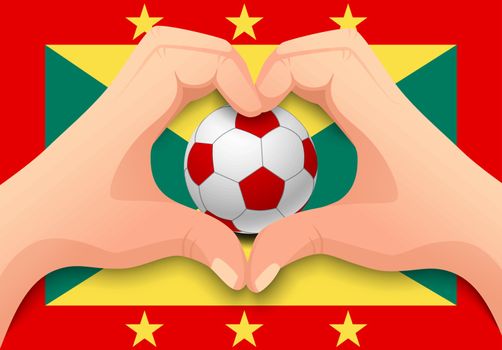 Grenada soccer ball and hand heart shape