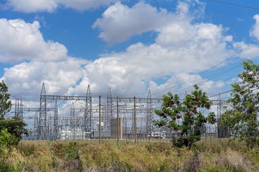 Australian Electrical Substation With Blue Cloudy Sky