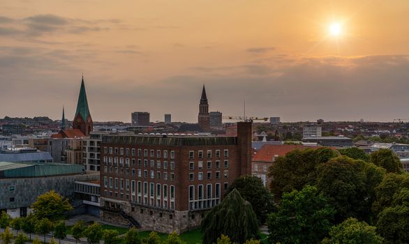 View over city of Kiel in Germany at sunset. northern germany