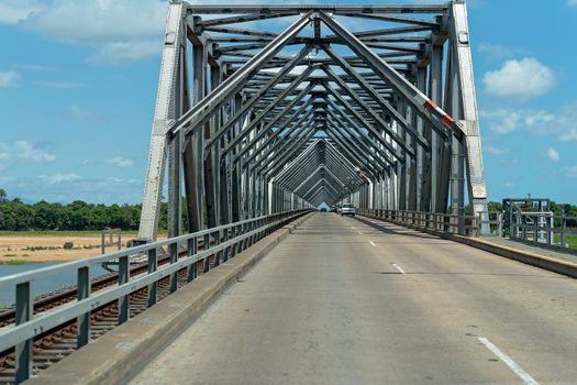 Large Steel Bridge Structure Over A Road