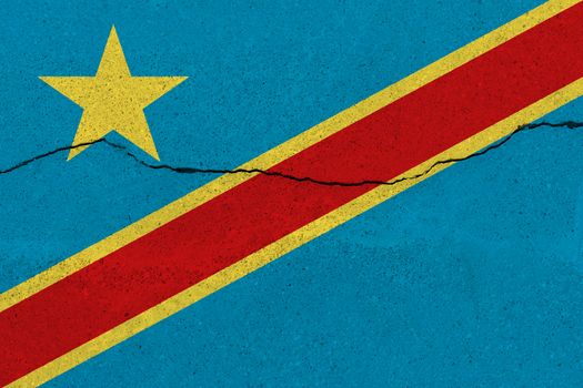 Democratic Republic of the Congo flag on concrete wall with crack