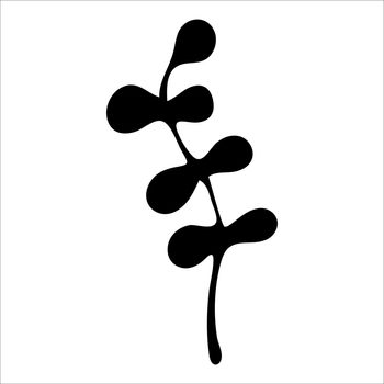Hand-drawn isolated black seaweed silhouette on white background.