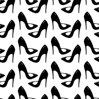 Seamless pattern made from doodle stilettos shoes. Isolated on white background. Vector stock illustration.