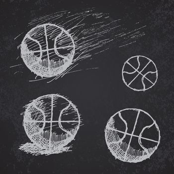 Basketball ball sketch set on blackboard