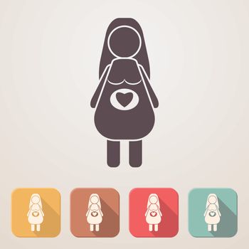 Pregnant woman flat icon set in color boxes with shadow