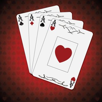 Ace of spades, ace of hearts, ace of diamonds, ace of clubs poker cards red white background
