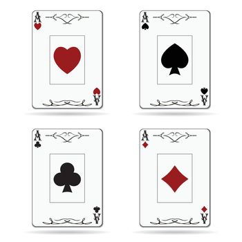 Ace of spades, ace of hearts, ace of diamonds, ace of clubs poker cards isolated on white background