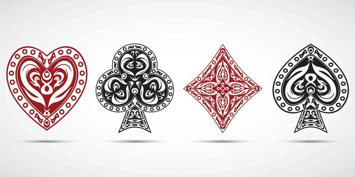 spades, hearts, diamonds, clubs poker cards symbols grey background