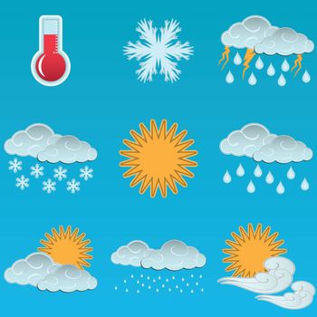 Day weather colour icons set blue sky background