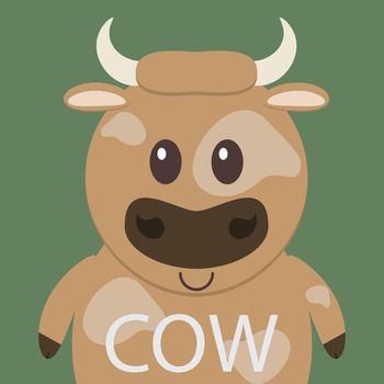 Cute brown cow cartoon flat icon avatar