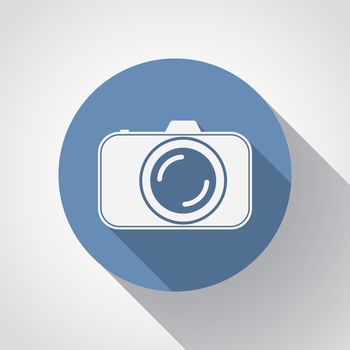 Professional photocamera flat icon with long shadow