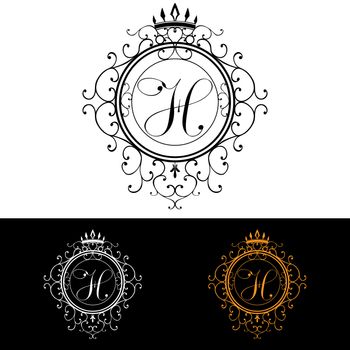 Letter H. Luxury Logo template flourishes calligraphic elegant ornament lines. Business sign, identity for Restaurant, Royalty, Boutique, Hotel, Heraldic, Jewelry, Fashion, vector illustration