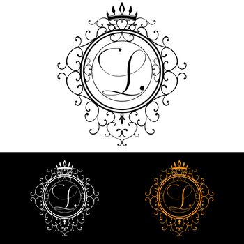 Letter L. Luxury Logo template flourishes calligraphic elegant ornament lines. Business sign, identity for Restaurant, Royalty, Boutique, Hotel, Heraldic, Jewelry, Fashion, vector illustration