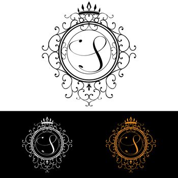 Letter S. Luxury Logo template flourishes calligraphic elegant ornament lines. Business sign, identity for Restaurant, Royalty, Boutique, Hotel, Heraldic, Jewelry, Fashion, vector illustration