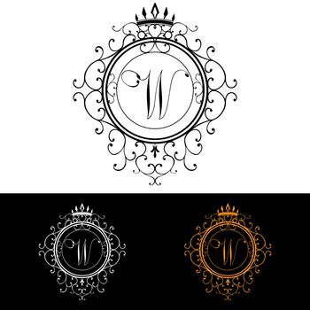 Letter W. Luxury Logo template flourishes calligraphic elegant ornament lines. Business sign, identity for Restaurant, Royalty, Boutique, Hotel, Heraldic, Jewelry, Fashion, vector illustration