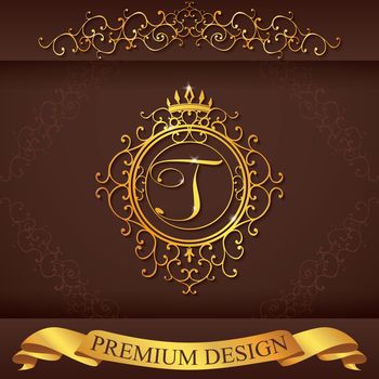 Letter T. Luxury Logo template flourishes calligraphic elegant ornament lines. Business sign, identity for Restaurant, Royalty, Boutique, Hotel, Heraldic, Jewelry, Fashion, vector illustration