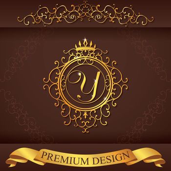 Letter Y. Luxury Logo template flourishes calligraphic elegant ornament lines. Business sign, identity for Restaurant, Royalty, Boutique, Hotel, Heraldic, Jewelry, Fashion, vector illustration