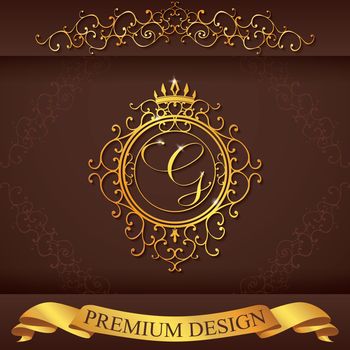 Letter G. Luxury Logo template flourishes calligraphic elegant ornament lines. Business sign, identity for Restaurant, Royalty, Boutique, Hotel, Heraldic, Jewelry, Fashion, vector illustration
