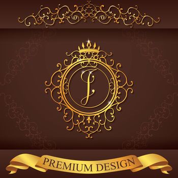 Letter I. Luxury Logo template flourishes calligraphic elegant ornament lines. Business sign, identity for Restaurant, Royalty, Boutique, Hotel, Heraldic, Jewelry, Fashion, vector illustration