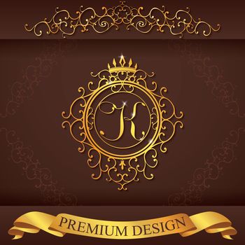 Letter K. Luxury Logo template flourishes calligraphic elegant ornament lines. Business sign, identity for Restaurant, Royalty, Boutique, Hotel, Heraldic, Jewelry, Fashion, vector illustration