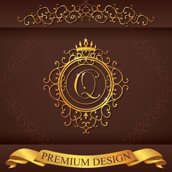 Letter Q. Luxury Logo template flourishes calligraphic elegant ornament lines. Business sign, identity for Restaurant, Royalty, Boutique, Hotel, Heraldic, Jewelry, Fashion, vector illustration
