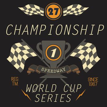 T-shirt Printing design, typography graphics, Speedway championship word cup series vector illustration Badge Applique Label