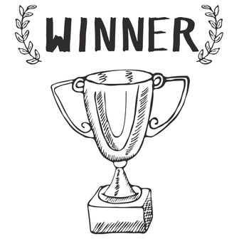 Sport trophy sketch doodle. Hand drawn winners prize on chalkboard background