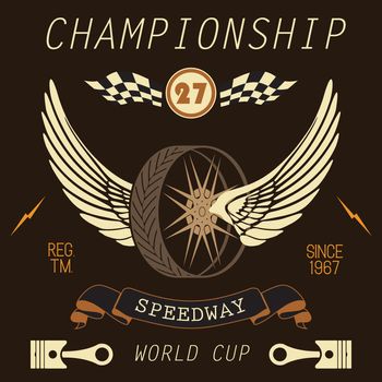 T-shirt Printing design, typography graphics, Speedway championship word cup series vector illustration Badge Applique Label