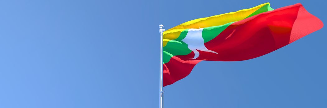 3D rendering of the national flag of Myanmar waving in the wind