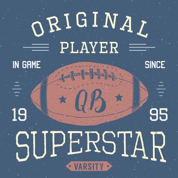 T-shirt design, Football quarterback superstar typography graphics, vector illustration