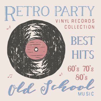 T-shirt design, retro party with vinyl record typography graphics, vector illustration
