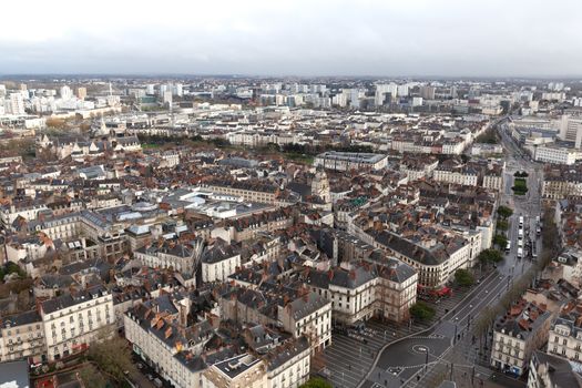 Aerial view of Nantes with Eglise Sainte-Croix de Nantes, France