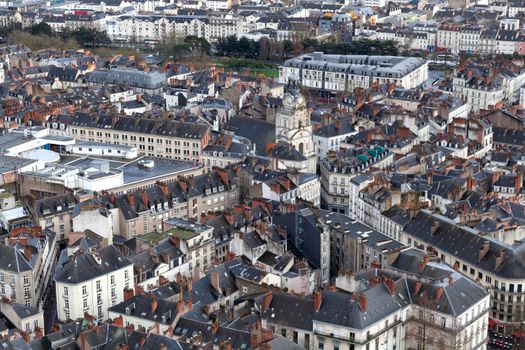 Aerial view of Nantes with Eglise Sainte-Croix de Nantes, France
