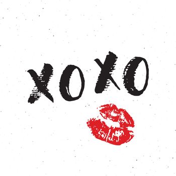 XOXO brush lettering sign, Grunge calligraphiv c hugs and kisses Phrase, Internet slang abbreviation XOXO symbols, vector illustration isolated on white background.