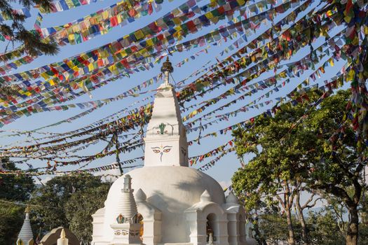 Stupa with prayer flags at Swayambunath temple, Nepal