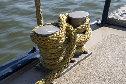 Iron bollard with ship ropes