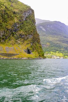 Norwegian beautiful mountain and fjord landscape, Aurlandsfjord Sognefjord in Norway.