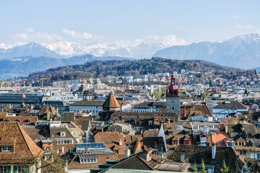 Panoramic view of city center of Lucerne in daylight ,Switzerlan