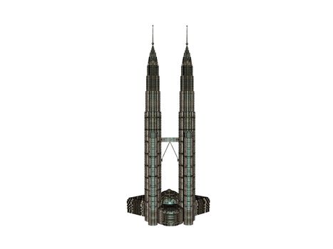 Needle-shaped interconnected towers of a skyscraper